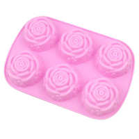 6 Rose Flower Cake Silicone Mold Pastry Jelly Egg Tart Bread Mold Baking Tool