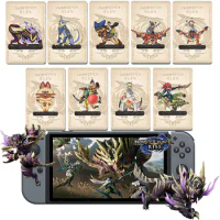 9 PCS Monster Hunter Rise NFC Amxxbo Mini Cards Palamute Palico Magnamalo Compatible Switch/Switch Lite/New 3DS