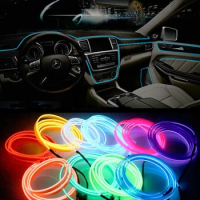 1M/3M/5M Auto Rope Tube Line Flexible Neon Light Car Interior Lighting LED Strip Garland EL Wire Need 2x AA Batteires Light