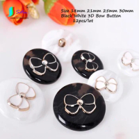 12pcs Creative Fashion Size 18mm 21mm 25mm 30mm Black White Round 3D Bow Button Sewing Doll Childen Dress Suit Coat Button
