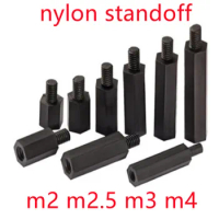 20-50Pcs Male to female M2 M2.5 M3 M4*L+6 Black Hex Nylon Standoff Spacer Column Flat Head Nylon Plastic Spacing Screws