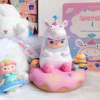 PUCKY Fluffy Unicorn Baby Pucky on Donuts Pony Figure Gift Set Girl Gift Angel Figurine Home Decoration Toy