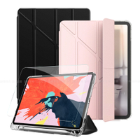 Aisure for iPad Pro 11吋2018年 清新Y型帶筆槽多折保護套+專用玻璃組合