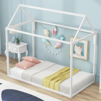 Metal House Shape Platform Bed, Bedroom Floor Bed, Junior Single Bed, Baby Bed, Children's Bed, Low Frame Bed
