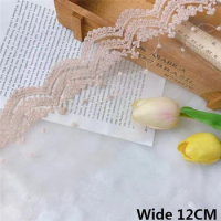 12CM Wide Luxury Tulle Orange Mesh Fabric Lace Guipure Embroidered Ribbon Fringe Trim DIY Curtains Dresses Sofa Sewing Decor
