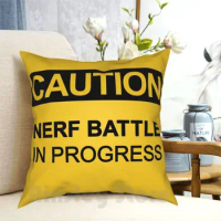 Nerf Battle In Progress Pillow Case Printed Home Soft Throw Pillow Nerf Battle War Armed Gun Bad Warning Sign