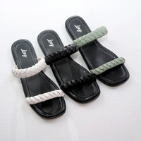 Lexy KEPANG Sandal Wanita Tali Kepang Kulit Flat Wanita Teplek Putih,40