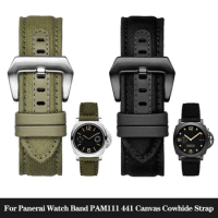 Nylon Canvas Cowhide Bottom Watch Strap for Panerai Panahai Watch Strap Diesel Men's PAM111 PAM441 Watchband 22mm 24mm 26mm
