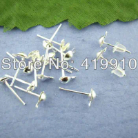 Free Shipping-200 Pairs Silver Plated Earring Post 12mm M00346