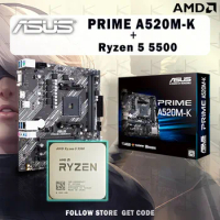 NEW AMD Ryzen 5 5500 R5 5500 CPU + ASUS PRIME A520M K AMD A520 DDR4 Motherboard Socket AM4 but without cooler