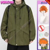 Panty &amp; Stocking with Garterbelt Burifu Cosplay Outdoor Jackets Wig Badge Orange Short Curly Wig Green Coat Hoodie Anime Cos Set