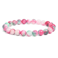 Natural Stone Peach Beads For Women Men Jewelry Elastic Bangle Bracelets