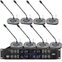 Mute Function 8 Microphone UHF Wireless Conference System 8 Gooseneck Designed For Meeting Room MiCWL EM8000