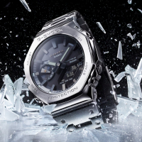 CASIO 卡西歐 G-SHOCK GM-B2100D-1A 全金屬太陽能八角形雙顯腕錶 黑x銀 44.4mm