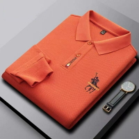 休閒長袖打底衫|大碼90公斤男POLO衫|春秋男士長袖T恤|刺繡翻領POLO衫|中青年潮流上衣|休閒繡花POLO衫
