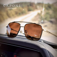 CAPONI Night Vision Men's Sunglasses Car Driving Square Pure Titanium Shades Polarized Photochromic UV400 Sun Glasses BSYS21028