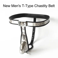 New Men's T-Type Chastity Belt Male stainless steel chastity belt, alternative toys for adults, chastity lock, belt, birdcage
