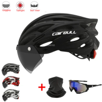 Intergrally-molded Mountain Bike Helmet with Removable Goggles Visor Adjustable Men Women Bicycle Cycling Taillight Helmet