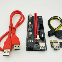 009S 6Pin PCIE Riser 16X Adapter with 2 LED Express Card Sata Power Cable and 60cm USB 3.0 Cable for BTC Miner Antminer Mining