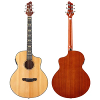 6 String Electric Acoustic Guitar 41 Inch Natural Color Folk Guitar Solid Wood Spruce Top with Quare Shell Inlay Fingerboard