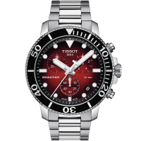【TISSOT 天梭】官方授權 Seastar 1000 海洋之星300米潛水三眼計時錶-紅/45mm 女王節(T1204171142100)