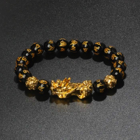 Color Changed Pi Xiu Bracelets Women Feng Shui Obsidian Wealth Pi Yao Bracelets Men 10mm Dragon Mantra Bead Bangle Lucky Jewelry