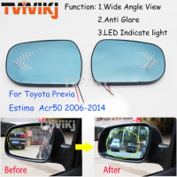 1 pair Side Rearview Mirror Blue Glass Lens With LED Indicate light For Toyota PREVIA ESTIMA ACR50 2006-2014 Wide Angle View