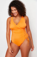 Trendyol Orange Double Breasted Tie Detail Plus Size Swimsuit Tbbss23Am00034