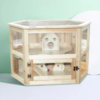 Solid Wood Hamster Villa Cages Acrylic Transparent Castle Double Layer Nest Breathable Hamsters House Supplies for Living Room