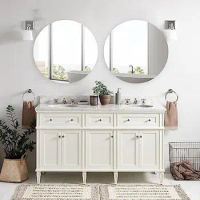 30" Round Frameless Bathroom Medicine Cabinet Wall Mount Circle Mirror Cabinet Adjustable Shelf Rust-Free Moisture Resistant