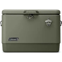 Coleman Reunion Premium Insulated Portable Cooler, Leak-Resistant 54qt Steel Belted Cooler with Heavy-Duty Latch, Handles,Sage