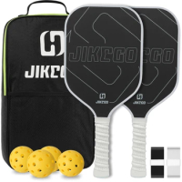 JIKEGO Enlongated RCF Pickle Ball Paddles Lead Tape Pickleball Paddle Sets Racket Cover Men Women 16MM Raw Carbon Fiber Spin