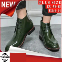 Men's Plus Size 47 48 Black/Green/Brown Leather Boots Lace-up Ankle Boots for Men Business Boots High Quality Shoes Men