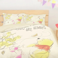 【享夢城堡】精梳棉雙人加大床包涼被四件組(迪士尼小熊維尼Pooh 微風吹吹-卡其) 涼被/冷氣毯