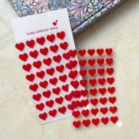 2sheets Korean Red Heart Stickers Scrapbooking Felt Material Wedding Photo Album Journal 3D Sticker 