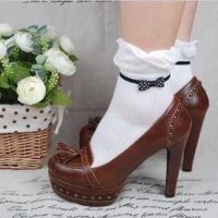 Princess sweet lolita socks Tutuanna 100% cotton dot little bow ruffle hem solid color short socks gentlewoman socks KCW021