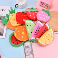 Creative Plush Fruit Kids Coin Purse Apple Watermelon Strawberry Coin Purse Lipstick Bag Bluetooth Headphone Storage Bag Gifts