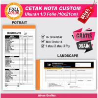 Nota custom, nota 1 ply, nota laundry, nota  1/3 folio (10x21cm) gratis desain