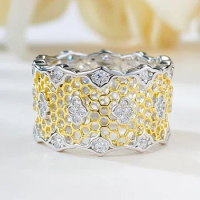 S925 Silver Ring Lace Ring Gold Plated Hollow Mesh Ring