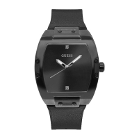 【GUESS】黑色系 酒桶錶造型 矽膠錶帶+皮革表面 男錶 手錶 情人節(GW0386G1)