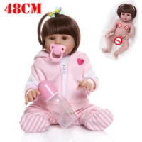 48 Cm Full Body Silikon Lembut BEBE Boneka Reborn Bayi Gadis Merah Muda Babi Gaun Set Manusia Hidup Fleksibel Boneka Bayi