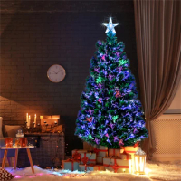 6ft Top With Stars PVC Material Fiber Optics 36 Lights With Snowflakes Colorful Color Change 230 Branches Christmas Tree Green