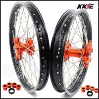 KKE 21 &amp; 19 MX Wheels Rims Set for KTM SX XC-W SXF EXC-F 125 150 250 350 450 505 300 2003-2021 Orange Hub