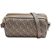 GUCCI 經典雙G LOGO牛皮肩/斜背圓筒包(灰褐色)
