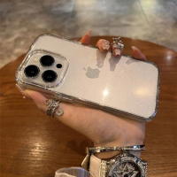 Original Clean Shiny Glitter Case For iPhone 15 14 13 12 11 Pro Max X XS XR Max Transparent Back Shockproof Cover Accessories