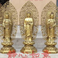 20 Tibet Buddhism Copper Brass Three saints Kwan-yin Buddha Guanyin Statue Set