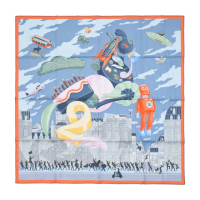 【Hermes 愛馬仕】Hermes Parade 90 手工捲邊斜紋真絲方巾(灰藍/綠/橘)