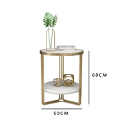 大理石岩板雙層圓桌茶几 (金架+勞倫白金岩板 50*60cm）