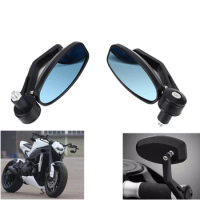 22mm Mirror Blue Glass Handle Bar End Rearview Side Mirror For Harley DUCATI Hypermotard 796 821 939 950 1100 Street bikes 7/8"
