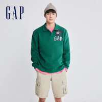 【GAP】男裝 Gap x JEREMY VILLE聯名 Logo印花刷毛翻領長袖上衣-綠色(841239)